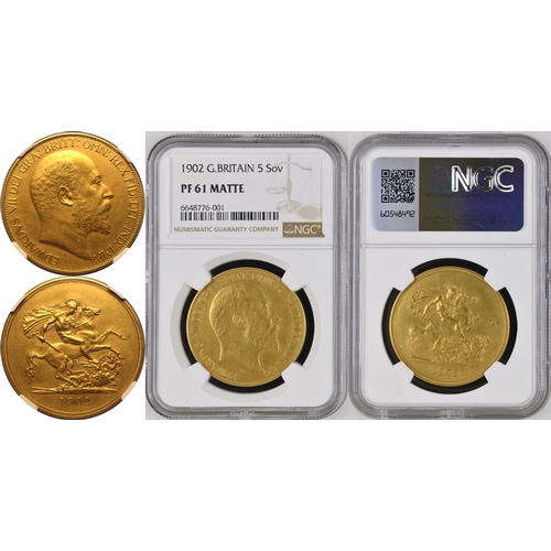 33 - PF 61 MATTE | UNITED KINGDOM. Edward VII, 1901-10. Gold 5 Pounds (5 Sovereigns), 1902. London. Matte... 