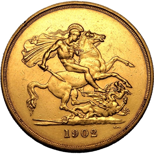 34 - Cleaned | UNITED KINGDOM. Edward VII, 1901-10. Gold 5 Pounds (5 Sovereigns), 1902. London Mint. Bare... 