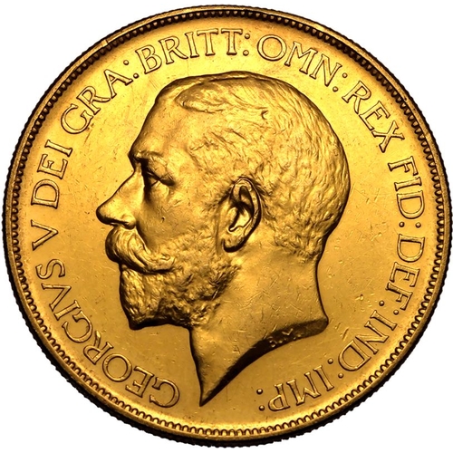 36 - Extremely fine, hairlines | UNITED KINGDOM. George V, 1910-36. Gold 5 Pounds (5 Sovereigns), 1911. R... 