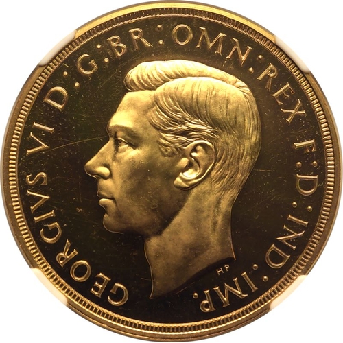 37 - PF 64 CAMEO | UNITED KINGDOM. George VI, 1936-52. Gold 5 Pounds (5 Sovereigns), 1937. Royal Mint. Pr... 