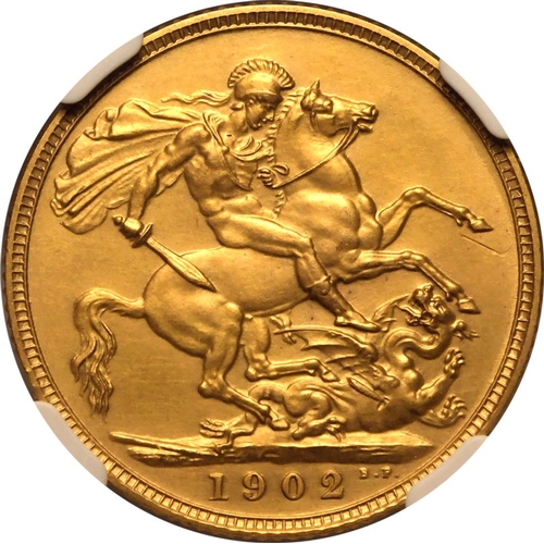 48 - PF 61 MATTE | UNITED KINGDOM. Lot of 4 gold coins.Coin 1: Edward VII, 1901-10, 5 Pounds (5 Sovereign... 