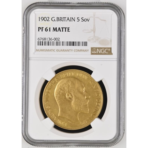 48 - PF 61 MATTE | UNITED KINGDOM. Lot of 4 gold coins.Coin 1: Edward VII, 1901-10, 5 Pounds (5 Sovereign... 