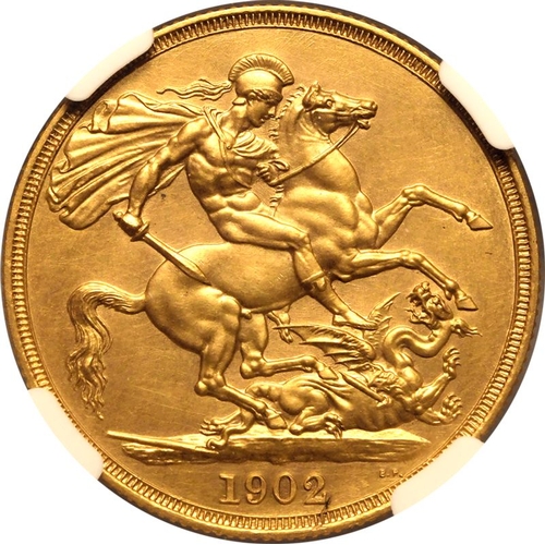 48 - PF 61 MATTE | UNITED KINGDOM. Lot of 4 gold coins.Coin 1: Edward VII, 1901-10, 5 Pounds (5 Sovereign... 