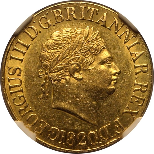 50 - MS 61 | UNITED KINGDOM. George III, 1760-1820. Gold Sovereign, 1820. London. Open 2. Laureate head r... 