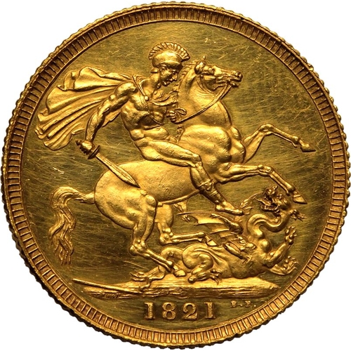 53 - Good extremely fine, hairlines | UNITED KINGDOM. George IV, 1820-30. Gold Sovereign, 1821. London. P... 