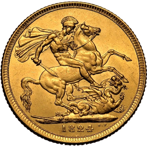 54 - Extremely fine, hairlines | UNITED KINGDOM. George IV, 1820-30. Gold Sovereign, 1824. London. Laurea... 