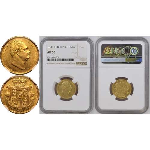 57 - AU 55 | UNITED KINGDOM. William IV, 1830-37. Gold Sovereign, 1831. London. First bust - WW no stops.... 