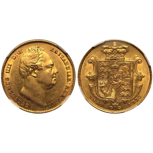 58 - AU 58 | UNITED KINGDOM. William IV, 1830-37. Gold Sovereign, 1836. London. Second, bare head of Will... 