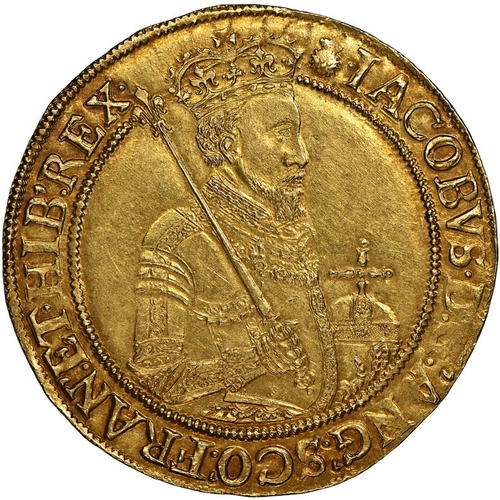 6 - MS 62 | ENGLAND. James I, 1603-25. Gold Sovereign, ND (1603-1604). Tower Mint. Thistle 125. A rare a... 