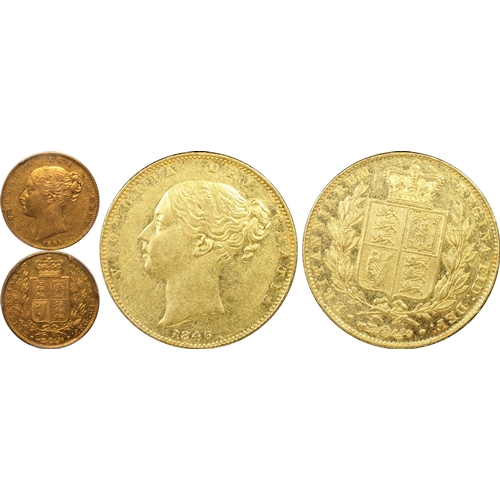 63 - AU53  | UNITED KINGDOM. Victoria, 1837-1901. Gold Sovereign, 1846. London. Roman I. First young head... 