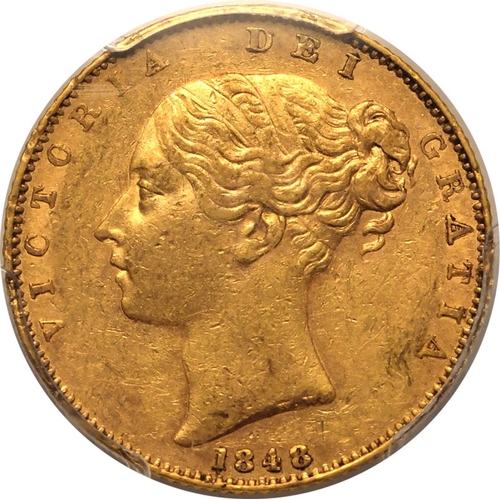 67 - AU55  | UNITED KINGDOM. Victoria, 1837-1901. Gold Sovereign, 1848. London. Small head. First, smalle... 