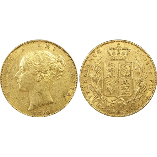 67 - AU55  | UNITED KINGDOM. Victoria, 1837-1901. Gold Sovereign, 1848. London. Small head. First, smalle... 