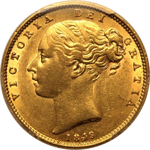 68 - AU58  | UNITED KINGDOM. Victoria, 1837-1901. Gold Sovereign, 1849. London. Second young head of Vict... 