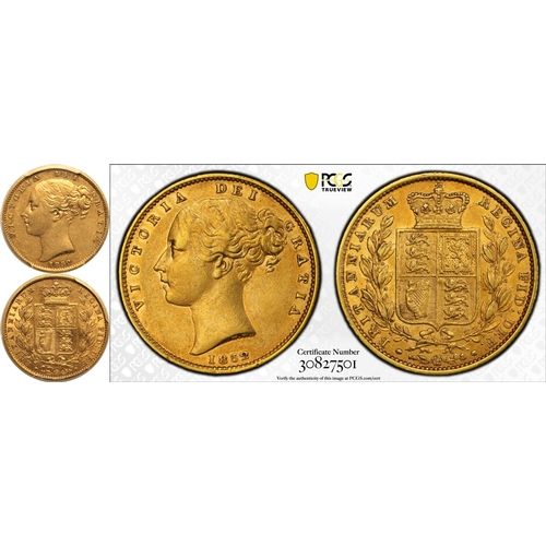 71 - AU53  | UNITED KINGDOM. Victoria, 1837-1901. Gold Sovereign, 1852. London. 1 over inverted 1. Second... 