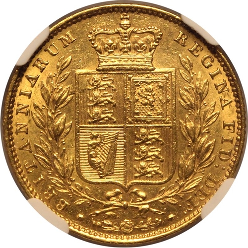 72 - AU 55 | UNITED KINGDOM. Victoria, 1837-1901. Gold Sovereign, 1853. London. WW incuse. The WW incuse ... 