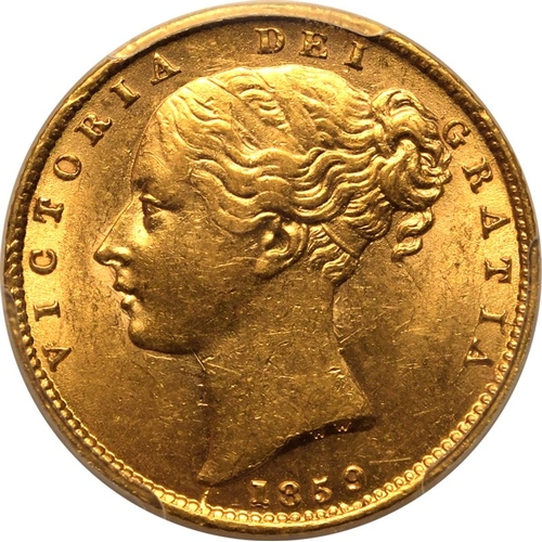 77 - MS62  | UNITED KINGDOM. Victoria, 1837-1901. Gold Sovereign, 1859. London. Second young head of Vict... 