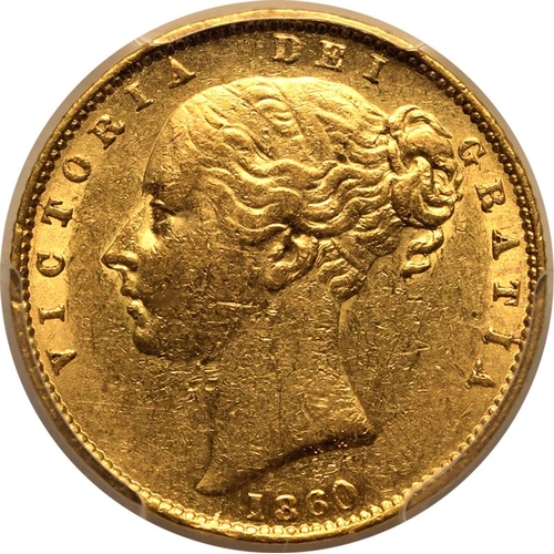 79 - AU50  | UNITED KINGDOM. Victoria, 1837-1901. Gold Sovereign, 1860. London. Large 0. Second young hea... 