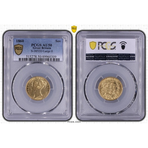 79 - AU50  | UNITED KINGDOM. Victoria, 1837-1901. Gold Sovereign, 1860. London. Large 0. Second young hea... 