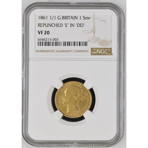 80 - VF 20 | UNITED KINGDOM. Victoria, 1837-1901. Gold Sovereign, 1861. London. 1/1 and E/E. It is very r... 