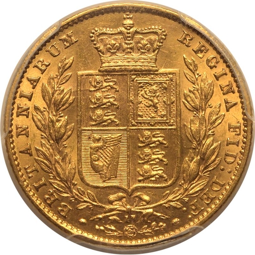 82 - AU58  | UNITED KINGDOM. Victoria, 1837-1901. Gold Sovereign, 1866/5. London. 6 Over 5. Second young ... 