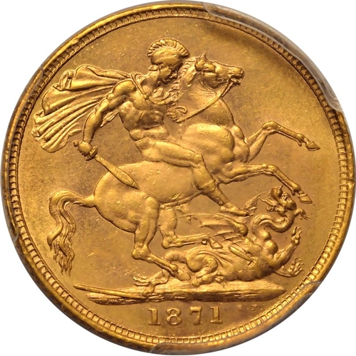 83 - MS62  | UNITED KINGDOM. Victoria, 1837-1901. Gold Sovereign, 1871. London. Small BP. Young head of V... 