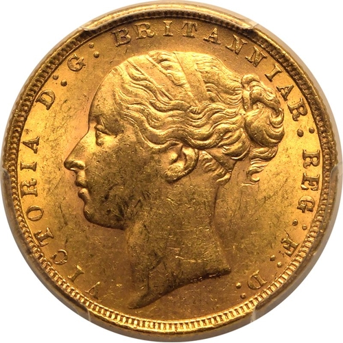 85 - MS61  | UNITED KINGDOM. Victoria, 1837-1901. Gold Sovereign, 1872. London. Young head of Victoria fa... 