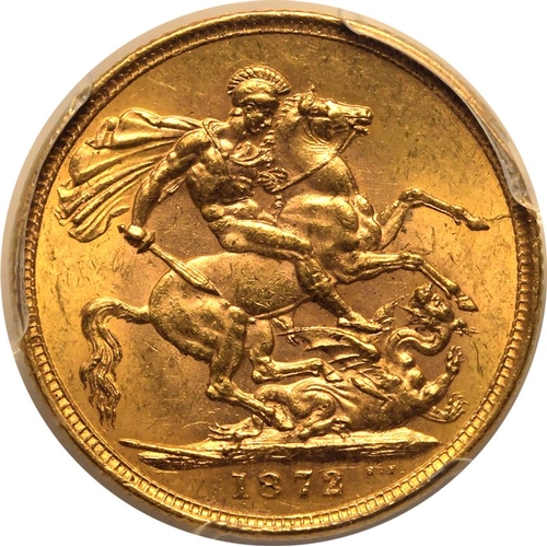 85 - MS61  | UNITED KINGDOM. Victoria, 1837-1901. Gold Sovereign, 1872. London. Young head of Victoria fa... 