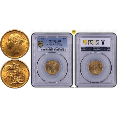 85 - MS61  | UNITED KINGDOM. Victoria, 1837-1901. Gold Sovereign, 1872. London. Young head of Victoria fa... 