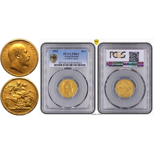 88 - PR63  | UNITED KINGDOM. Edward VII, 1901-10. Gold Sovereign, 1902. London. Matte Proof. Bare head ri... 