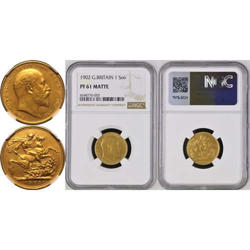 89 - PF 61 MATTE | UNITED KINGDOM. Edward VII, 1901-10. Gold Sovereign, 1902. London. Matte Proof. Bare h... 