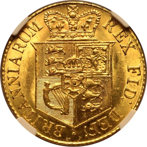 92 - MS 62 | UNITED KINGDOM. George III, 1760-1820. Gold Half-Sovereign, 1820. London. Laureate head righ... 