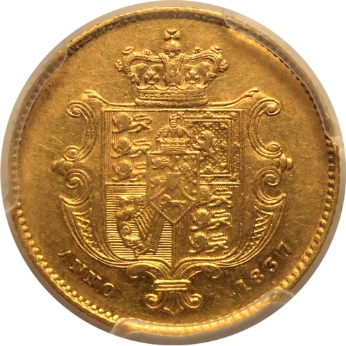 94 - AU55  | UNITED KINGDOM. William IV, 1830-37. Gold Half-Sovereign, 1837. London. Bare head right; GUL... 