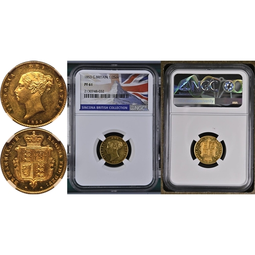 96 - PF 61 | UNITED KINGDOM. Victoria, 1837-1901. Gold Half-Sovereign, 1853. London. Proof Small date. Fi... 