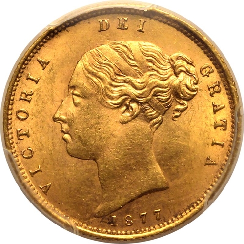 98 - MS64  | UNITED KINGDOM. Victoria, 1837-1901. Gold Half-Sovereign, 1877. London. Third head. Third yo... 