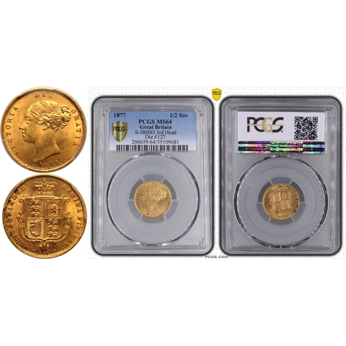 98 - MS64  | UNITED KINGDOM. Victoria, 1837-1901. Gold Half-Sovereign, 1877. London. Third head. Third yo... 