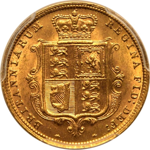 99 - MS62  | UNITED KINGDOM. Victoria, 1837-1901. Gold Half-Sovereign, 1885/3. London. 5 over 3. Fifth yo... 