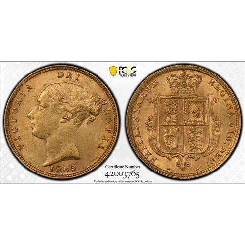 99 - MS62  | UNITED KINGDOM. Victoria, 1837-1901. Gold Half-Sovereign, 1885/3. London. 5 over 3. Fifth yo... 