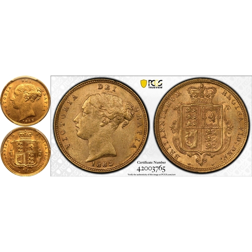 99 - MS62  | UNITED KINGDOM. Victoria, 1837-1901. Gold Half-Sovereign, 1885/3. London. 5 over 3. Fifth yo... 