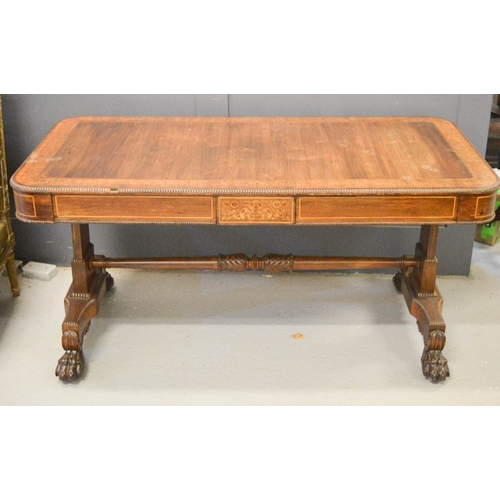 488 - A Regency / William IV inlaid mahogany writing table, in the manner of Gillows 150 by 75 by 74cm.