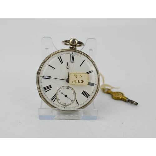 61 - A silver English Lever pocket watch, London 1869, case stamped Philip Woodman, no 51644, movement en... 