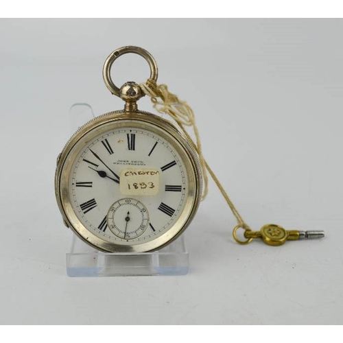 62 - A silver English Lever pocket watch, Chester 1893, white enamel face with inset seconds dial, signed... 