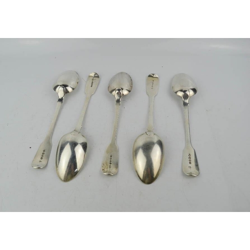 16 - Five silver serving spoons, initialled W.E.W., London hallmarks, various dates and makers; 1830s and... 