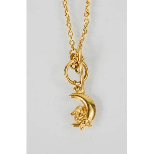 115 - A 9ct gold necklace with crescent moon and cherub pendant, 3.4g.