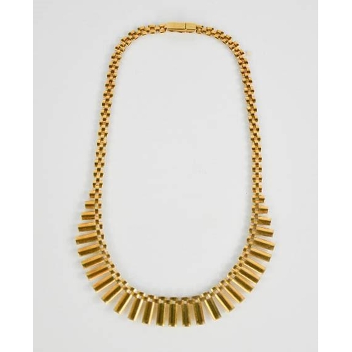 59 - A 9ct gold flat link Egyptian style necklace, in presentation case, 42cm long, 21g.