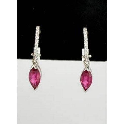 88 - A pair of 18ct white gold sapphire and diamond earrings, the sapphire approximately 1.40ct, the diam... 