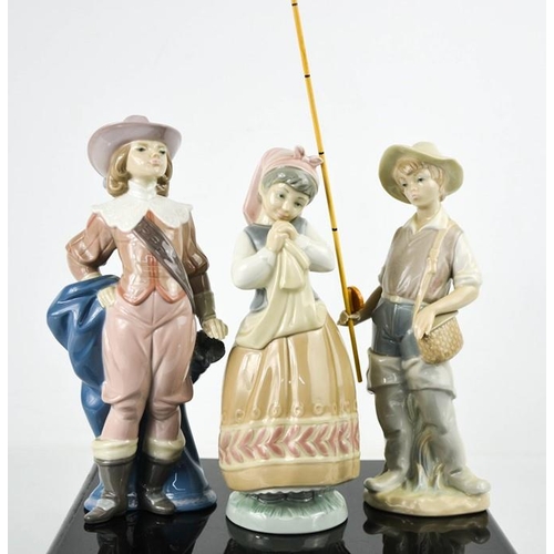 137 - Three Lladro figurines: Fisher Boy, Gypsy Girl and Cavelier, 23cm high.