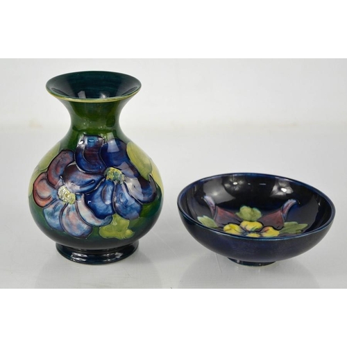 17 - A Moorcroft dish together with a Moorcroft vase in the peony pattern 13cm high.