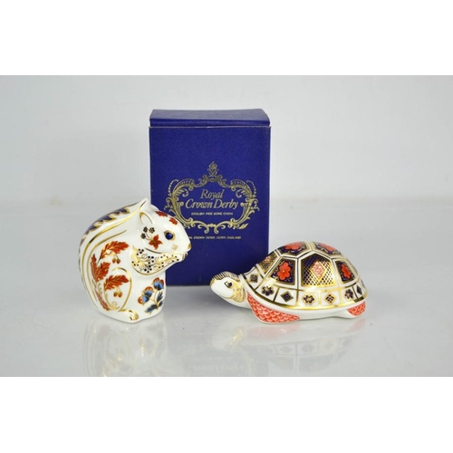 46 - Two Royal Crown Derby animal paperweights; tortoise XLIX and Squirrel LVI, boxed.