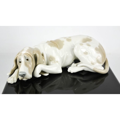 75 - A Lladro porcelain basset hound, 26cm long.