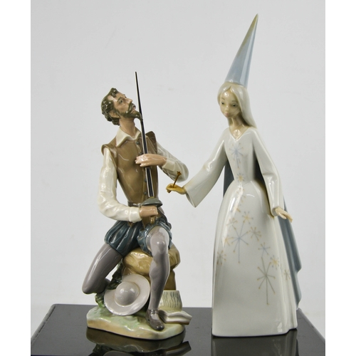 121 - Two Lladro figurines; Fairy Godmother, 4595 and Don Quixote 5357, 23cm high.